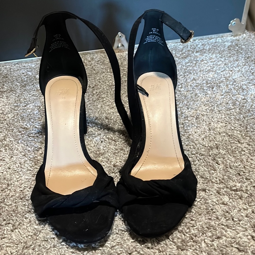 Black one strap block heels